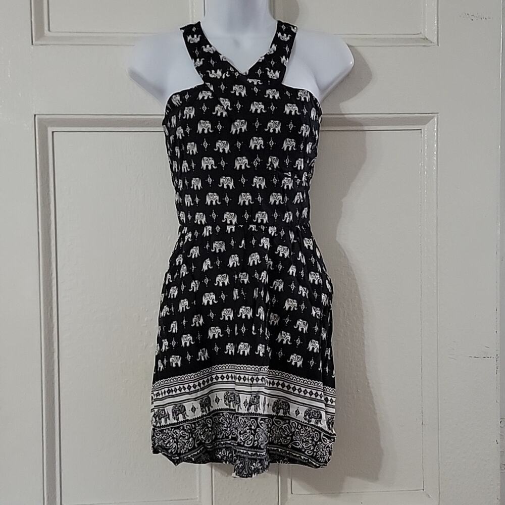 Girl's Black & White Elephant Print Dress Sz 12